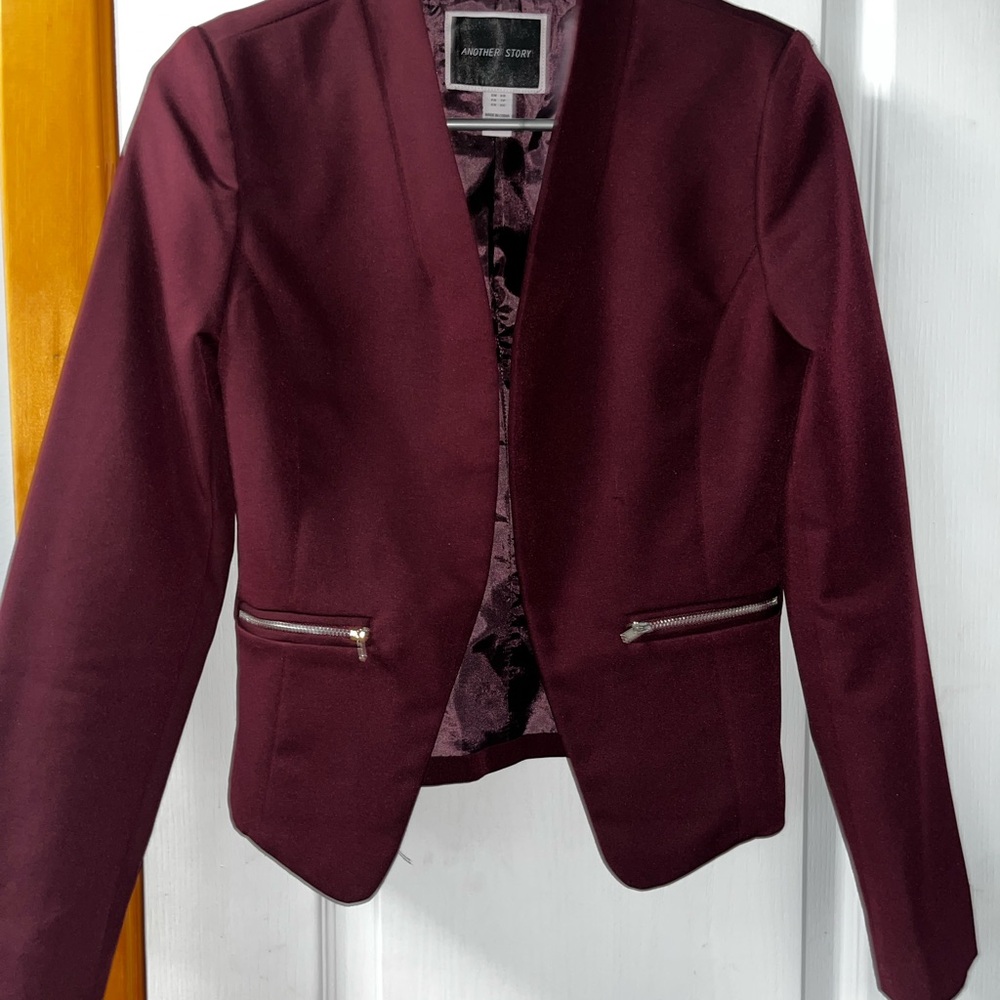 Deep Burgundy Blazer with Zipper Details